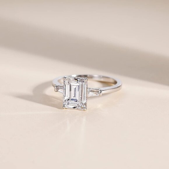 Sterling Silver 3-Stone Engagement Ring with Cubic Zirconia Size 7 - Picture 2 of 5